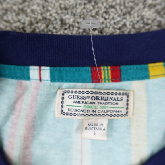 VTG Guess Shirt Mens L Blue Red Yellow Colorblock Stripe Los Angeles Rap 90s Y2K - Picture 5 of 9